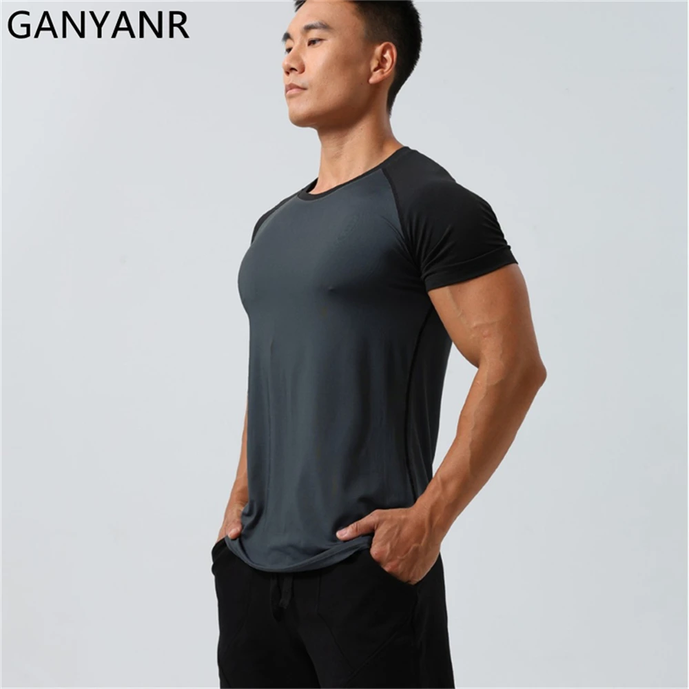 Фото GANYANR Мужская футболка для бега Активная одежда Летняя одежда для гольфа с коротким рукавом Спортивная одежда для фитнеса Спортивная быстросохнущая футболка для тренировок в тренажерном зале №3