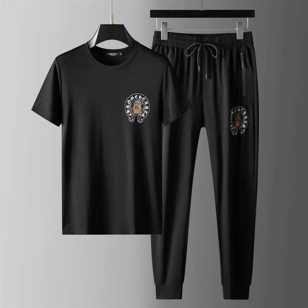 

Футболка с коротким рукавом мужская, роскошный брендовый Тонкий комплект из двух предметов, сетка с головой хот-дрели, красный трендовый сп...