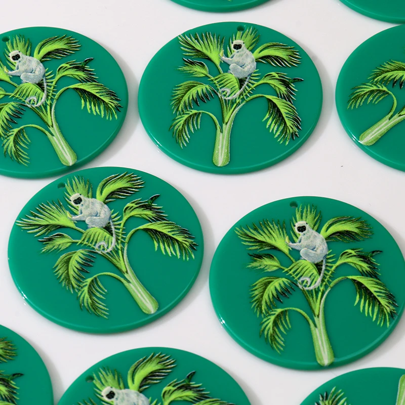 5pcs 40x40mm Monkey Banana Tree Print Charms Pendant for Earring Necklace Acylic Animal Plant DIY Jewelry Making Accessories
