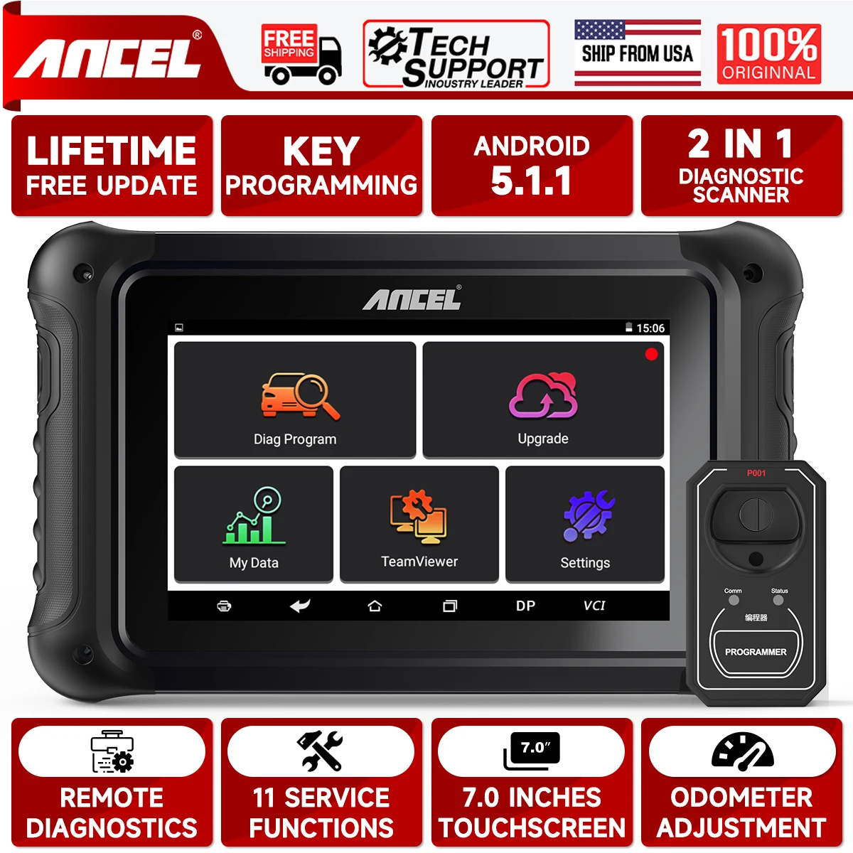Коррекция пробега ANCEL DP500 для автомобиля сканер OBD2 программатор ключей чип EEPROM