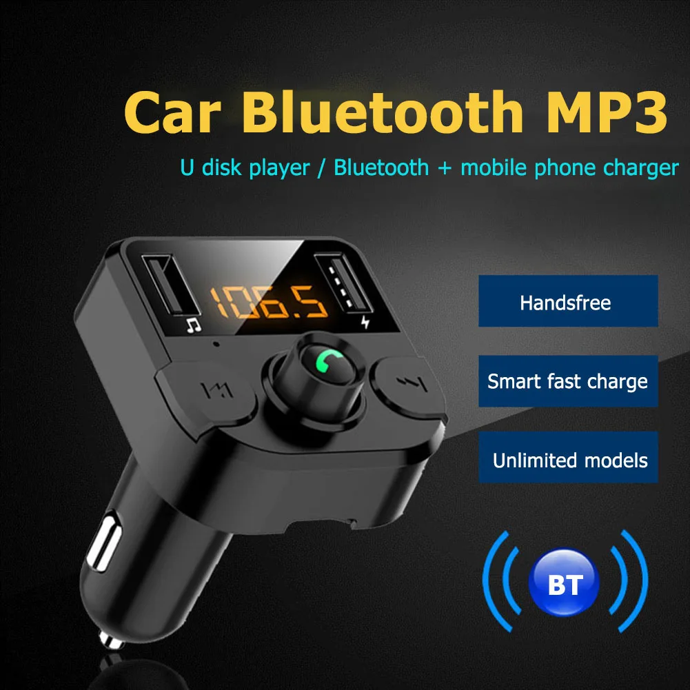 

Быстрое зарядное устройство с двумя USB-портами, Bluetooth-совместимый адаптер 5,0, музыкальный MP3-плеер с громкой связью, FM-приемник, передатчик