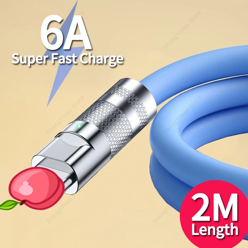 

2M Fast Charging USB Cable For iPhone 13 12 11 14 Pro Max X XR XS 8 Plus 7 6s 5s Data Charger Wire Cord Silicone With LED Light