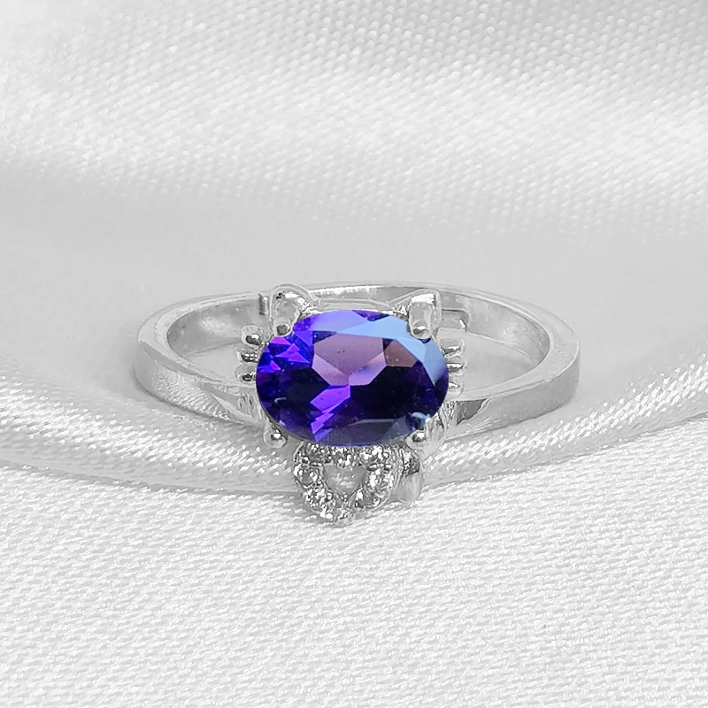 

MeiBaPJ Natural Amethyst Gemstone Cat Ring for Women Real 925 Sterling Silver Fine Jewelry