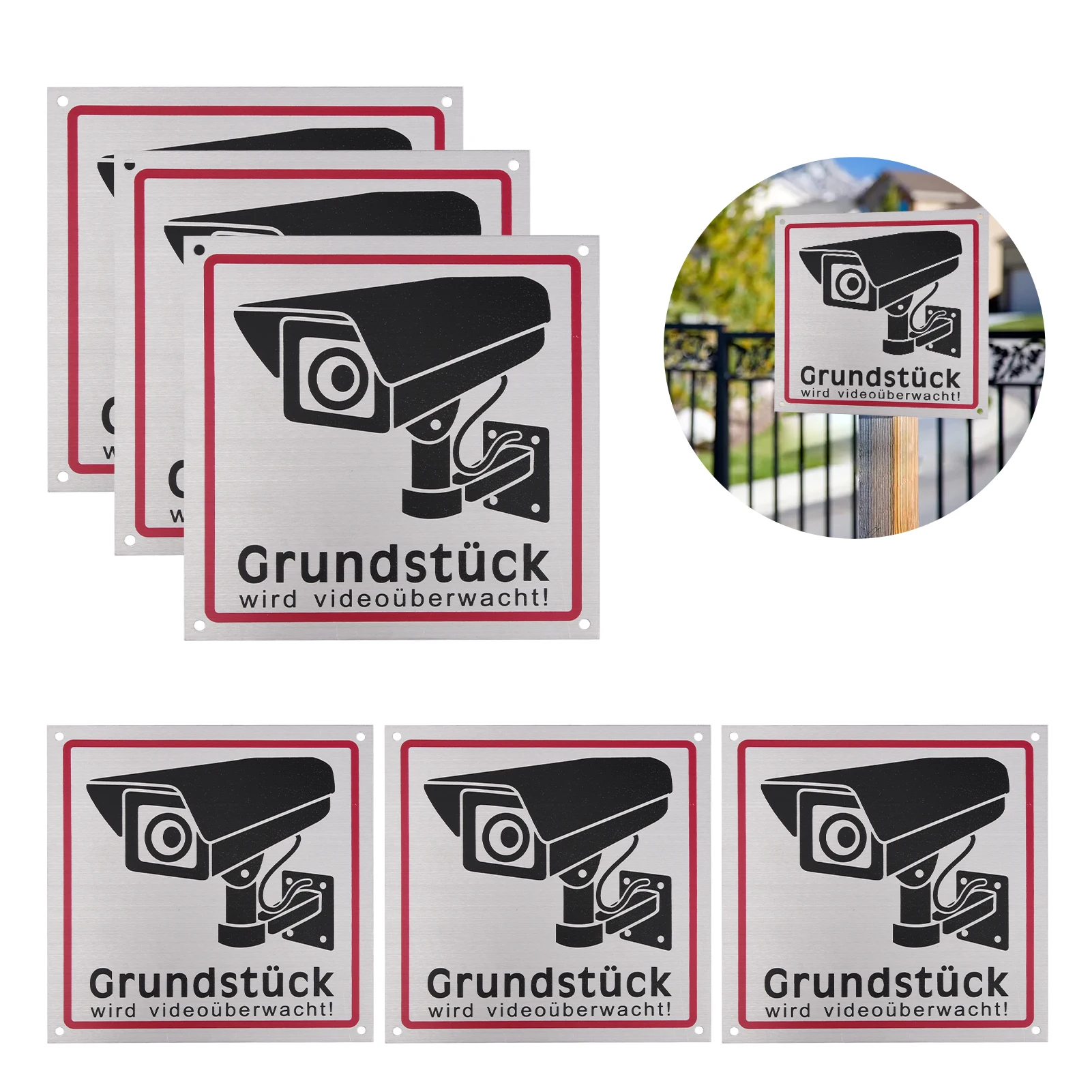 6pcs 15x15cm Camera Recording Video Surveillance Sign Driveway Screen Printed Warning No Trespassing Home Aluminum Alloy