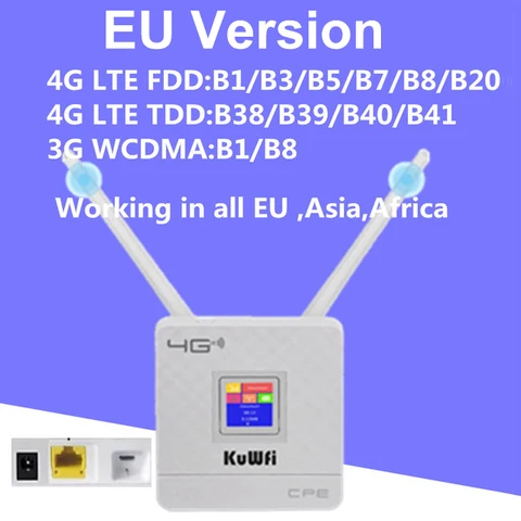 Марш  рутиз  атор KuWFi CPF903 4G LTE, 150 Мбит/с, 2 внешних антенны, Wi - Fi роу  тер