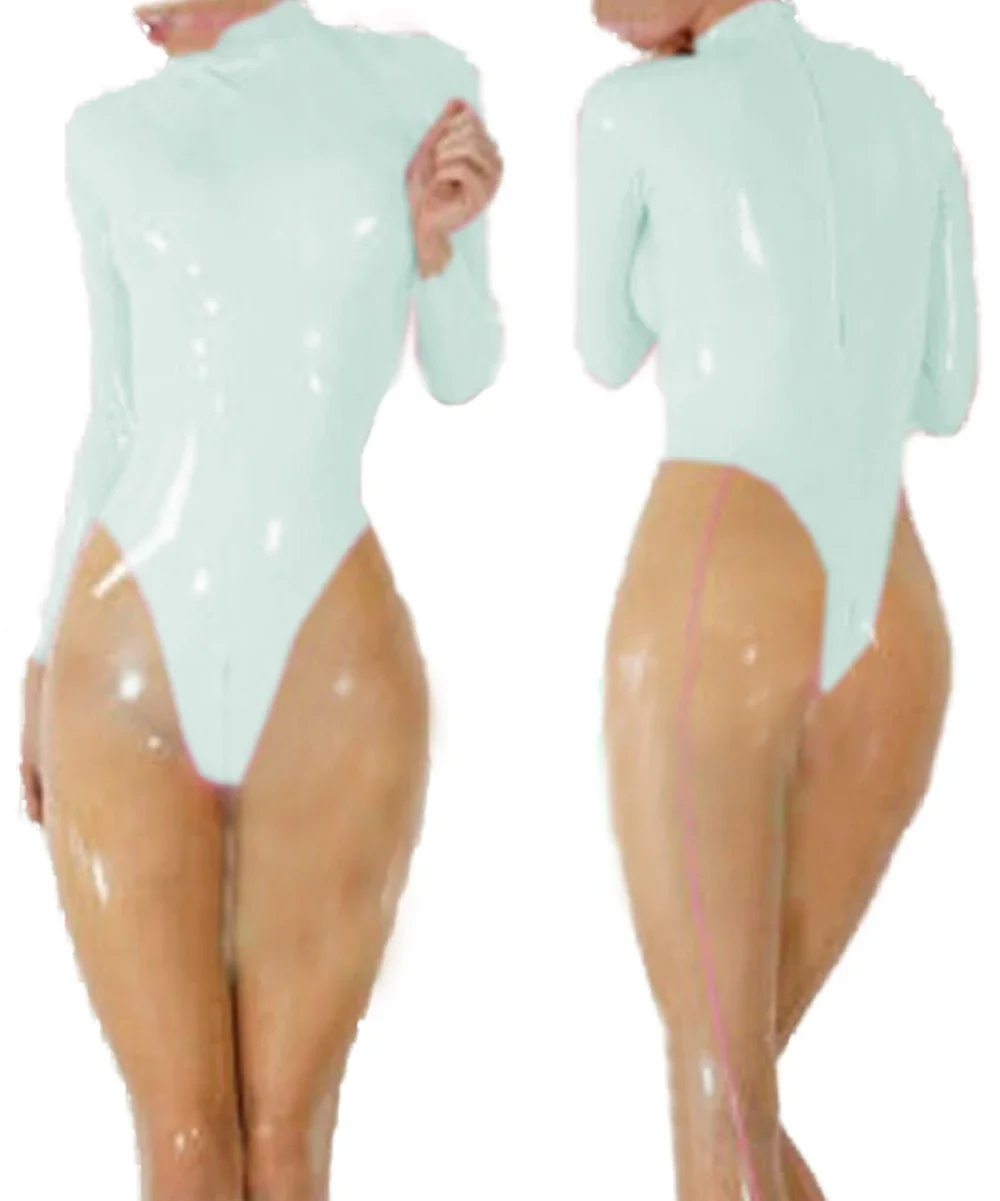 Женский комбинезон с длинным рукавом из ПВХ мокрым эффектом экзотическая