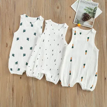 Newborn Infant Baby Boys Girls Rompers Jumpsuits Playsuits Cotton Linen Muslin Sleeveless Toddler Baby Summer Clothing 1