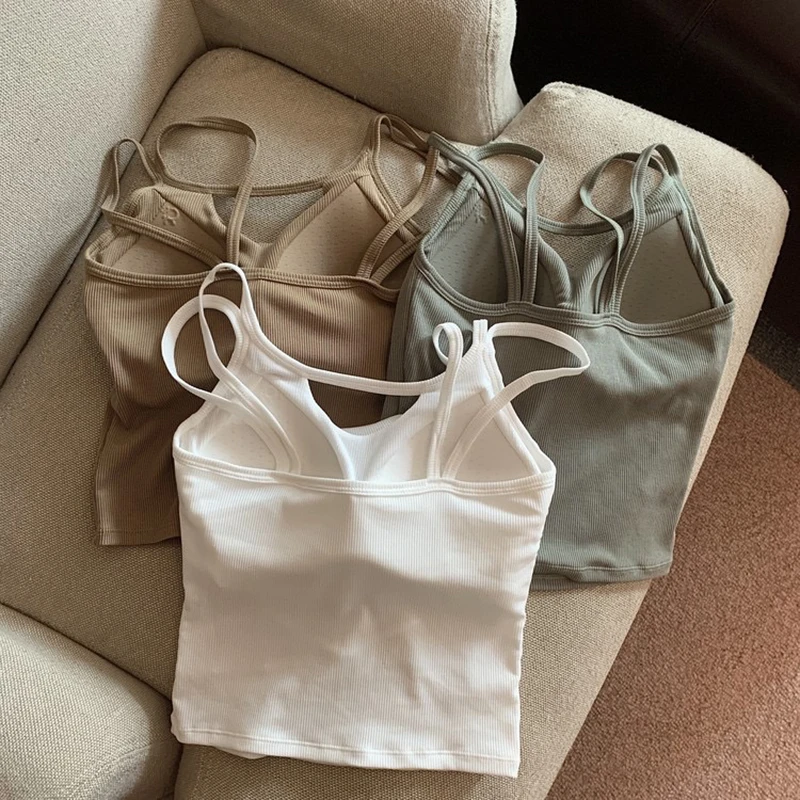 Спортивная майка с полыми подтяжками женские цельные подушечками для