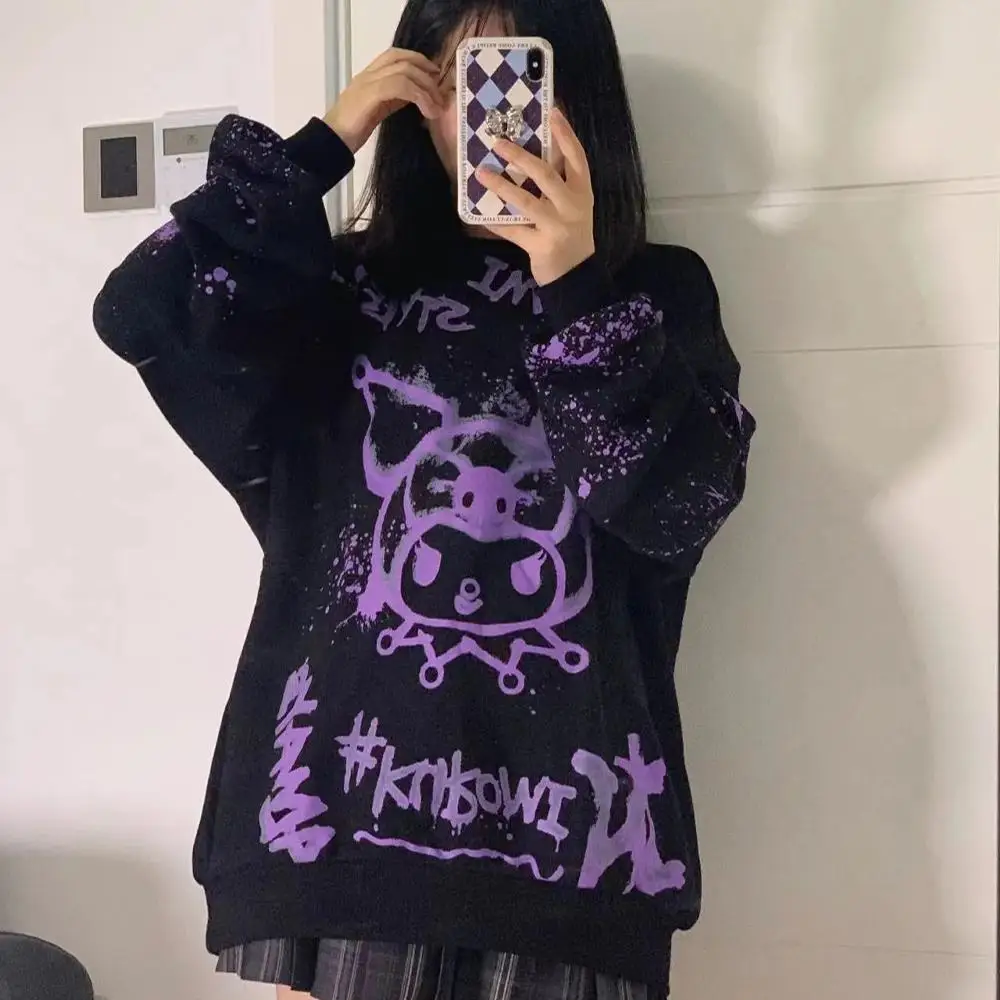 Тонкий свитшот Kuromi с рисунком Kawaii Sanrioed милая женская одежда черное пальто