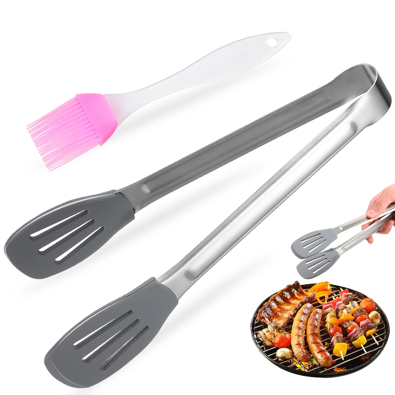 

Tongs Tong Brush Grill Cooking Salad Ice Bread Bbq Frying Kitchen Siliconefor Serving Appetizer Chef Sauce Steak Butter