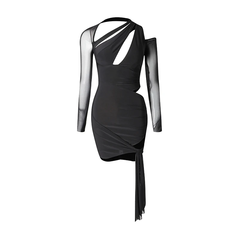 Женское платье для латиноамериканских танцев черное Сетчатое с вырезом и