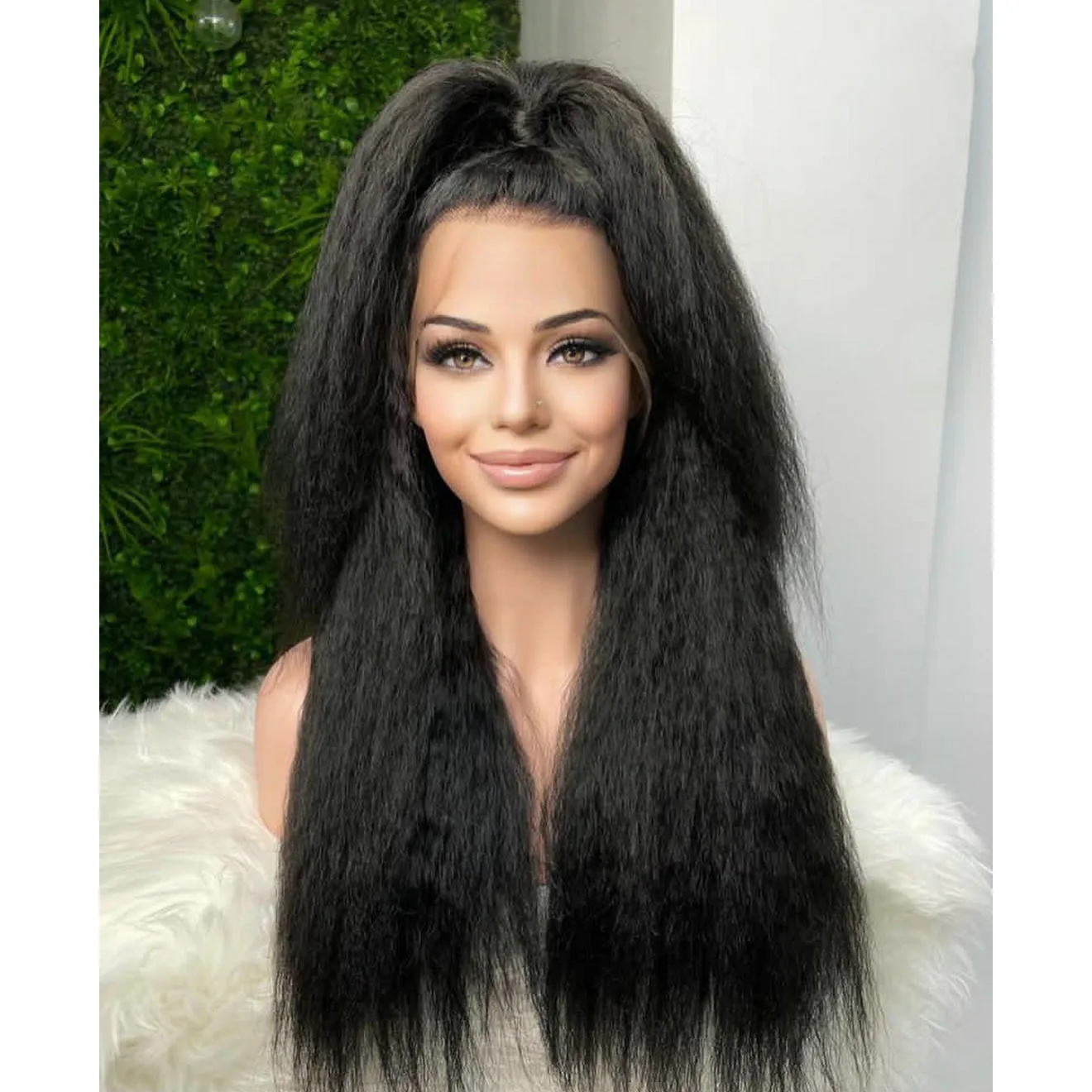 26Inch 180%Density Soft Kinky Straight Natural Color Glueless Lace Front Wig For Black Women With Baby Hair Heat Resistant Hair