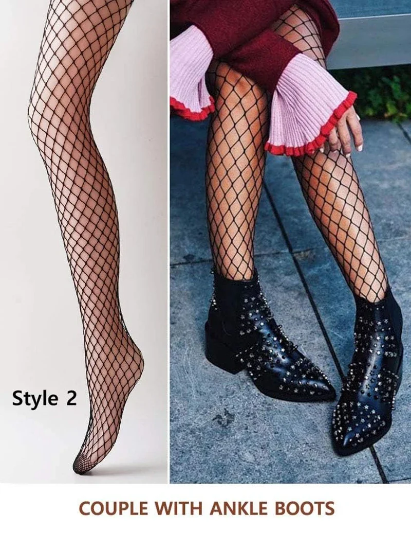 4 пары женских колготок в сеточку с рисунком черные сетчатые чулки колготки