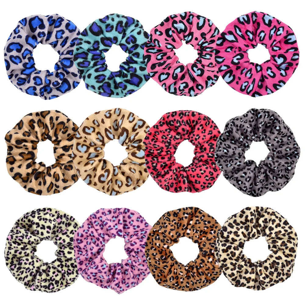 

12PCS Leopard Coral Fleece Scrunchie Elastic Hair Rope Handmade Ponytail Holder Hair Bands for women Headwear Hair Accessorie