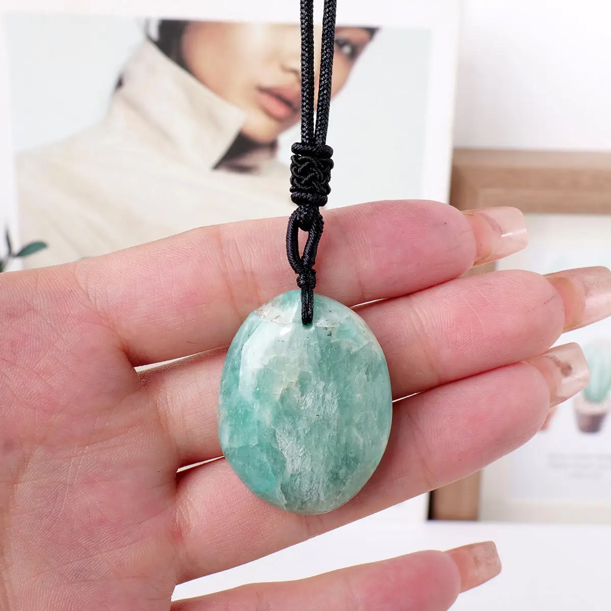 Подвеска ручной работы с амазонитом из натурального целебного хрустального