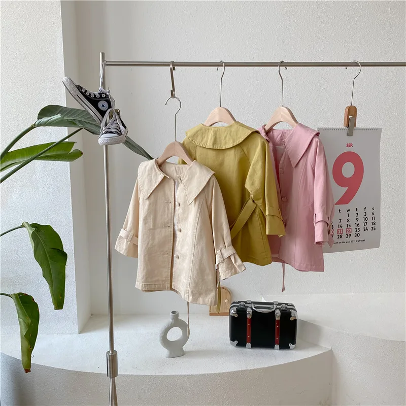 

2022 New Baby Girls Windbreaker Children Long Coat Spring Autumn Kids Fashion Outerwear Toddler Clothing Child Girl Cute Jacket