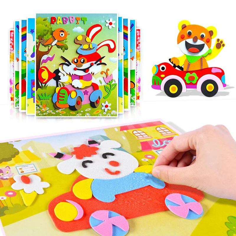 

5Pcs 3D EVA Foam Sticker Puzzle Game DIY Cartoon Animal Learning Education Toys For Children Kids Multi-patterns Styles