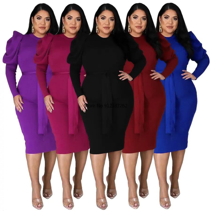 

L-4XL Polyester African Dresses for Women Autumn African Women Long Sleeve O-neck Knee-length Dress African Clothes