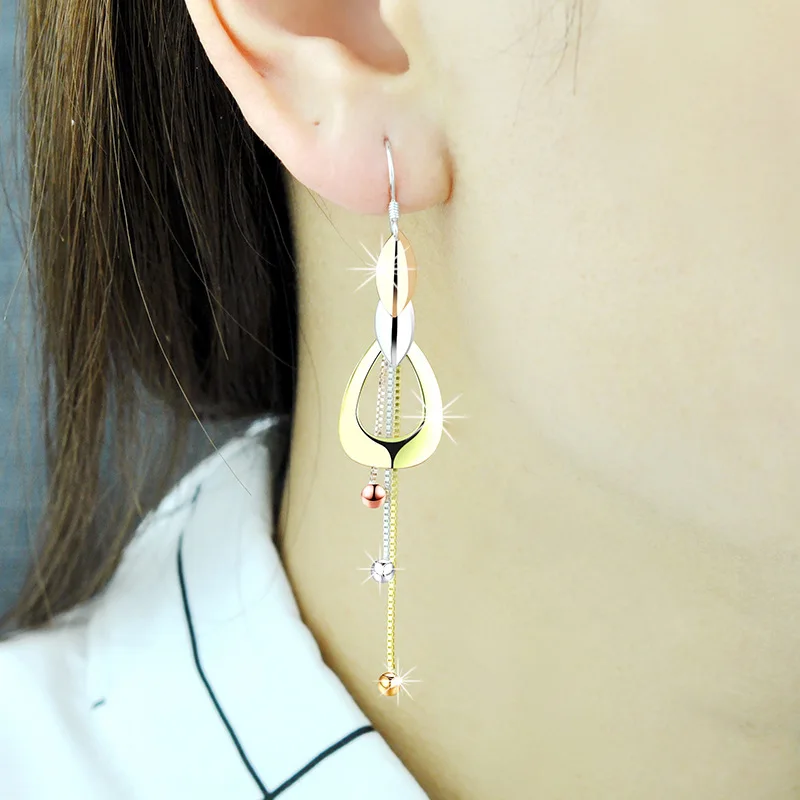 

Women's S925 Colored Gold-Plated Sterling Silver Tassel Earrings Graceful Online Influencer Colorful Silver Earrings 2022 New Si