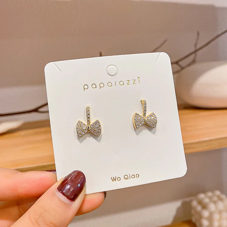 

BS95 S925 Серебряные игольчатые корейские модные темпераментные стразы серьги с бантом личные женские серьги