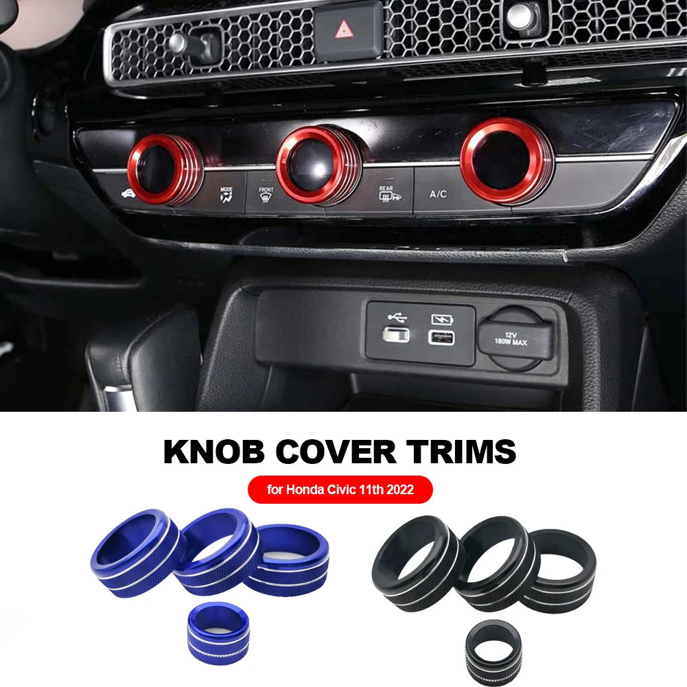 

4Pcs Aluminum Alloy Central Control Air Conditioner Volume Adjustment Knob Ring Car Accessories for Honda Civic 11th 2022