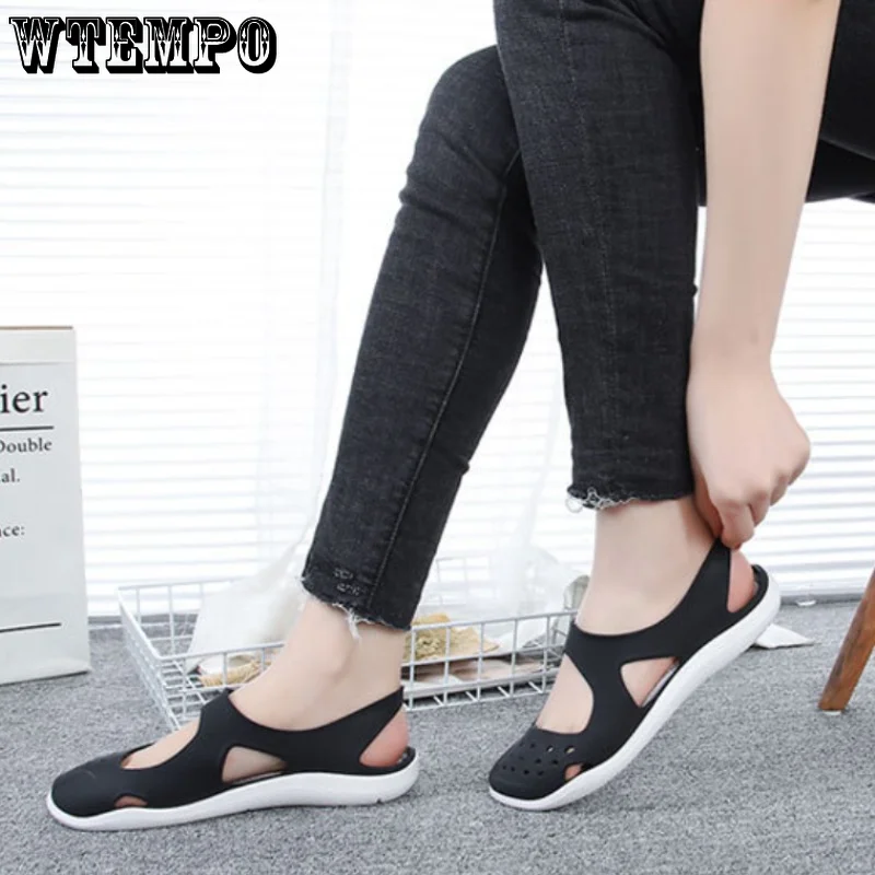 WTEMPO Women Jelly Sandals Non-slip Soft Bottom Baotou Beach Footwear Comfortable Summer Soft Shoes Female Flats Wholesale