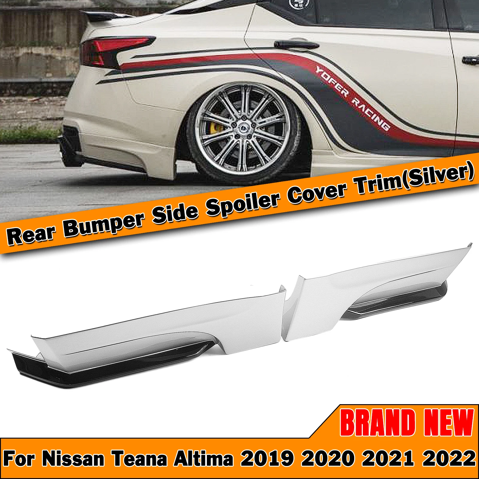 

YOFER Rear Bumper Side Splitter Trim For Nissan Altima 2019-2022 Car Silver Lower Spoiler Corner Cover Skirt Protect Guard Plate