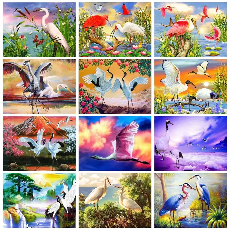 

CHENISTORY 40x50cm Painting By Numbers Cranes For Adults Kids DIY Gift Artwork Coloring By Number Handicrafts Home Decors