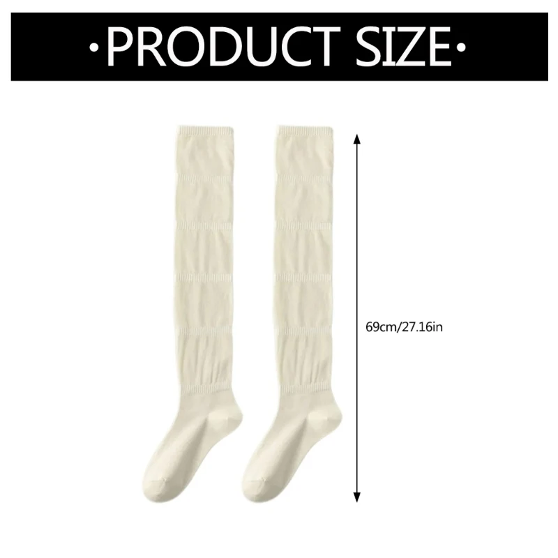 Сплошной цвет выше колена женские плиссированные тонкие полосатые длинные чулки