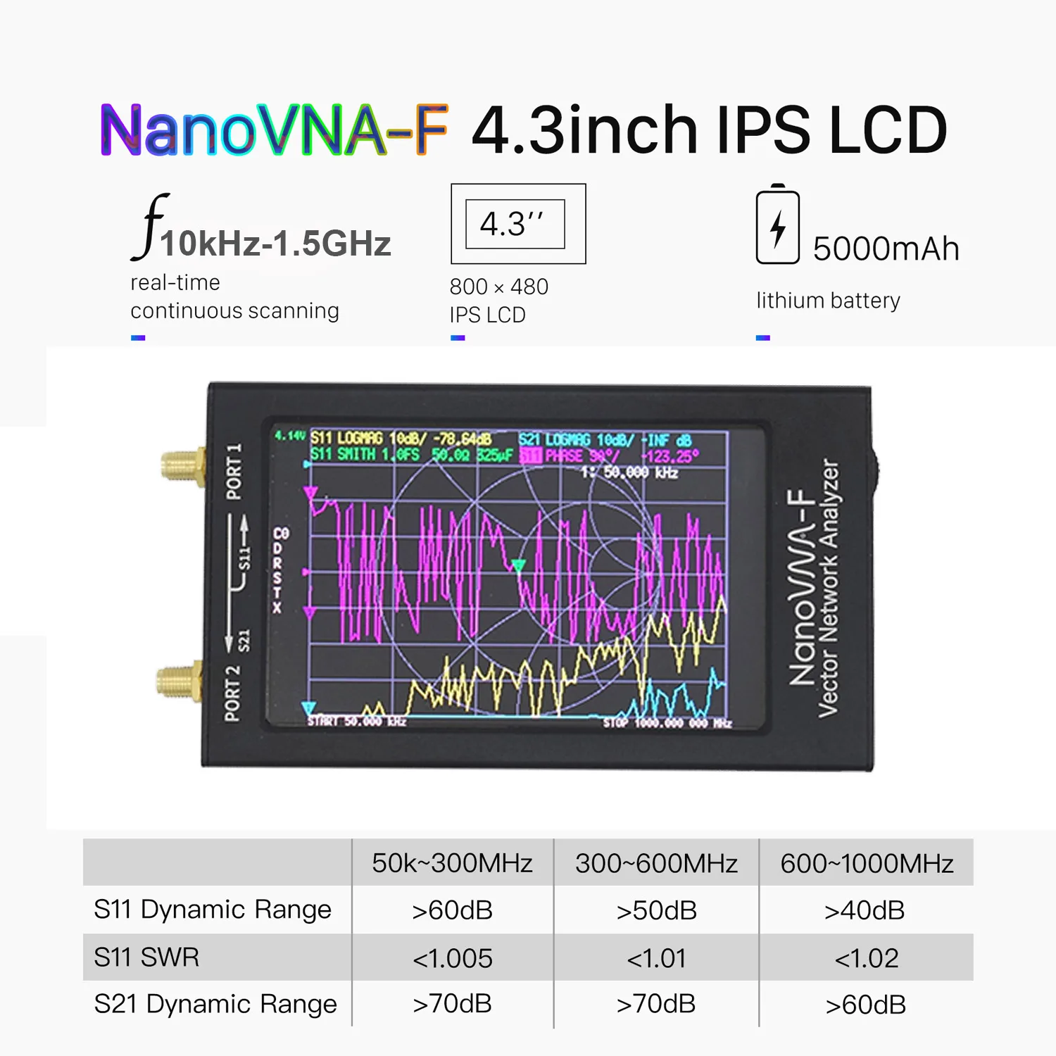 Новинка 3 5-дюймовый аккумулятор NanoVNA 4 мАч векторная сеть NanoVNA-F VHF UHF IPS версия V3.1