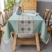 luxury rectangle tablecloth upscale embroidered relief painting pattern table cloth pendant tassel kitchen dining table cover