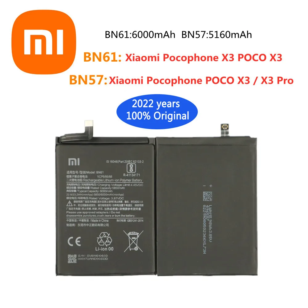 

2022 Years 100% Original Battery BN61 BN57 For Xiaomi Pocophone X3 POCO X3 Pro Mobile Phone Batteries