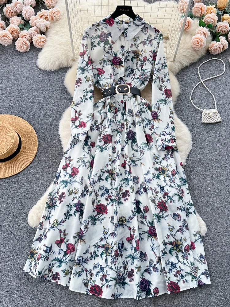Французское винтажное платье с принтом женское осеннее элегантное вечернее