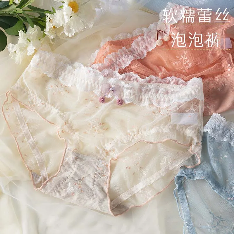 

Wasteheart New Pink Blue Women Fashion Cotton Bottom Lace Bow Mid Waist Women Panties Underwear Lingerie Briefs Underpants