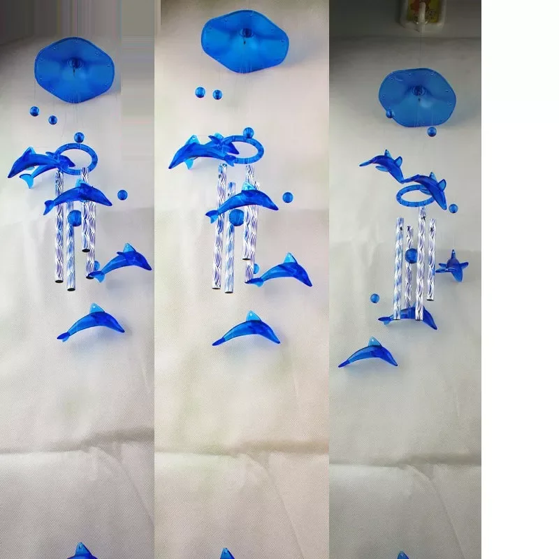 

NEW2022 Home Garden Decor Blue Dolphin Plastic Crystal 4 Metal Tubes Wind Chime #76466