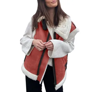 Зимние женские флисовые пальто Тедди, контрастное пальто, повседневные автомобильные куртки без рукавов для женщин, жилет для бега для женщин