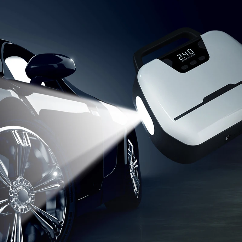 Воздушный насос для шин автомобиля с функцией накачки и сброса давления, оснащенный светодиодной лампой для освещения, быстрая насосная станция для мотоцикла, велосипеда и мячей.