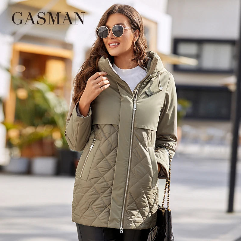 GASMAN New women's jacket spring 2022 High-Quality Mid-Length  Women coat Stitching Hooded Design Windproof Casual parkas 8226