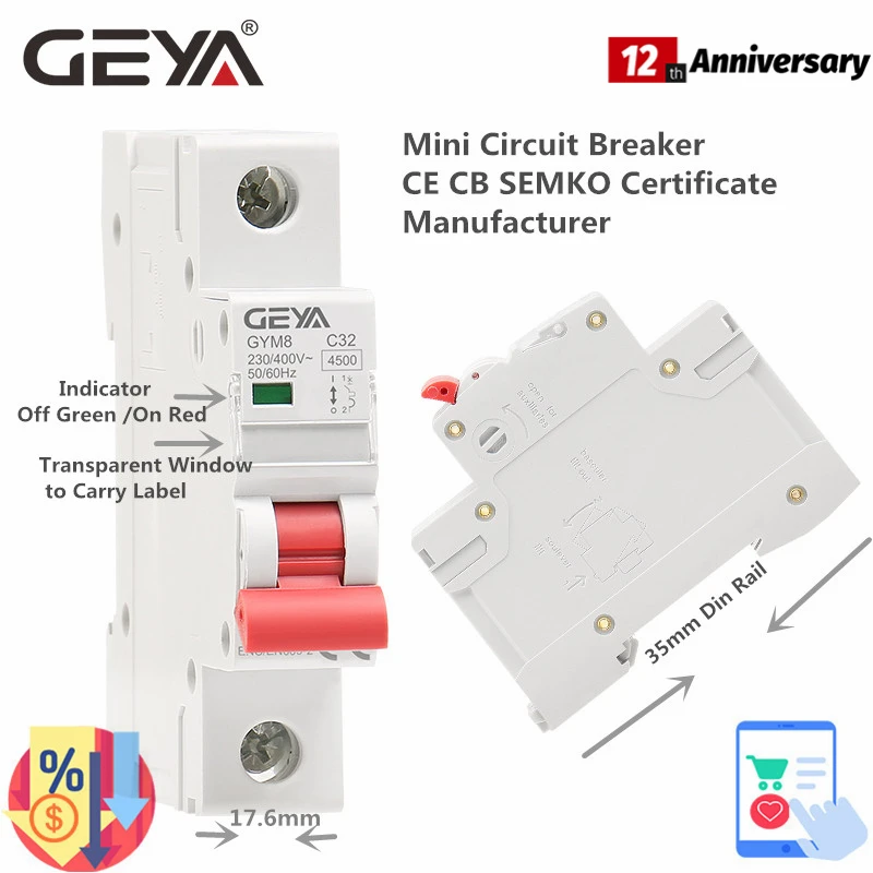 

220V 400V Mini Circuit Breaker C Type with CE CB SEMKO Certificate 4.5KA AC Switch GEYA Factory Quality Assurance