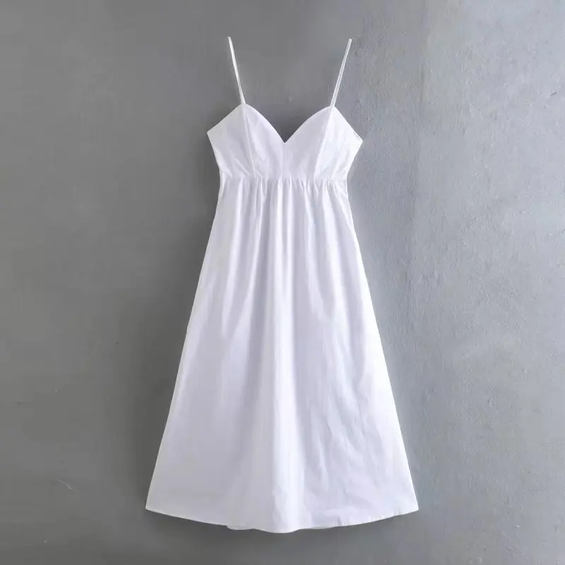 Женское платье из поплина на бретелях черное элегантное средней длины без