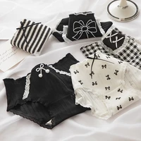 japanese cute lolita black bow print panties for women girl student cotton crotch mid waist panties wholesale