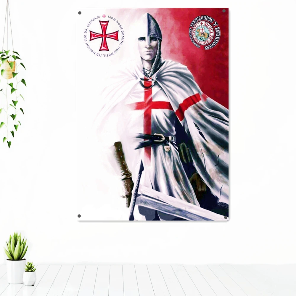 

Постер в средневековом стиле с изображением боевой сцены, декоративный баннер, флаг, рыцари, темплар, гобелен, настенная Таблица, настенные ...