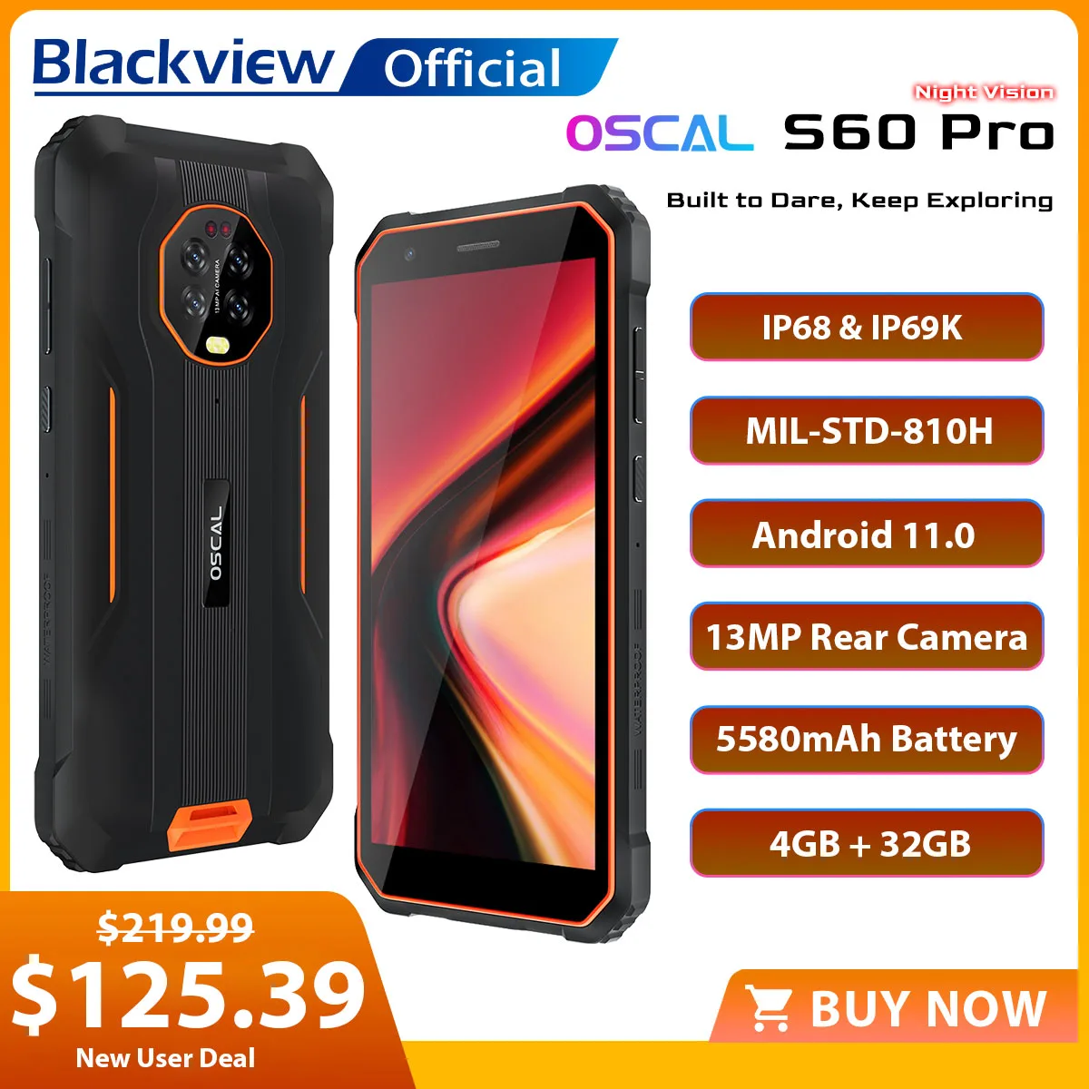 Смартфон Blackview Oscal S60 Pro 5 7 дюйма 4 + 32 ГБ 5580 мА ч IP68 |