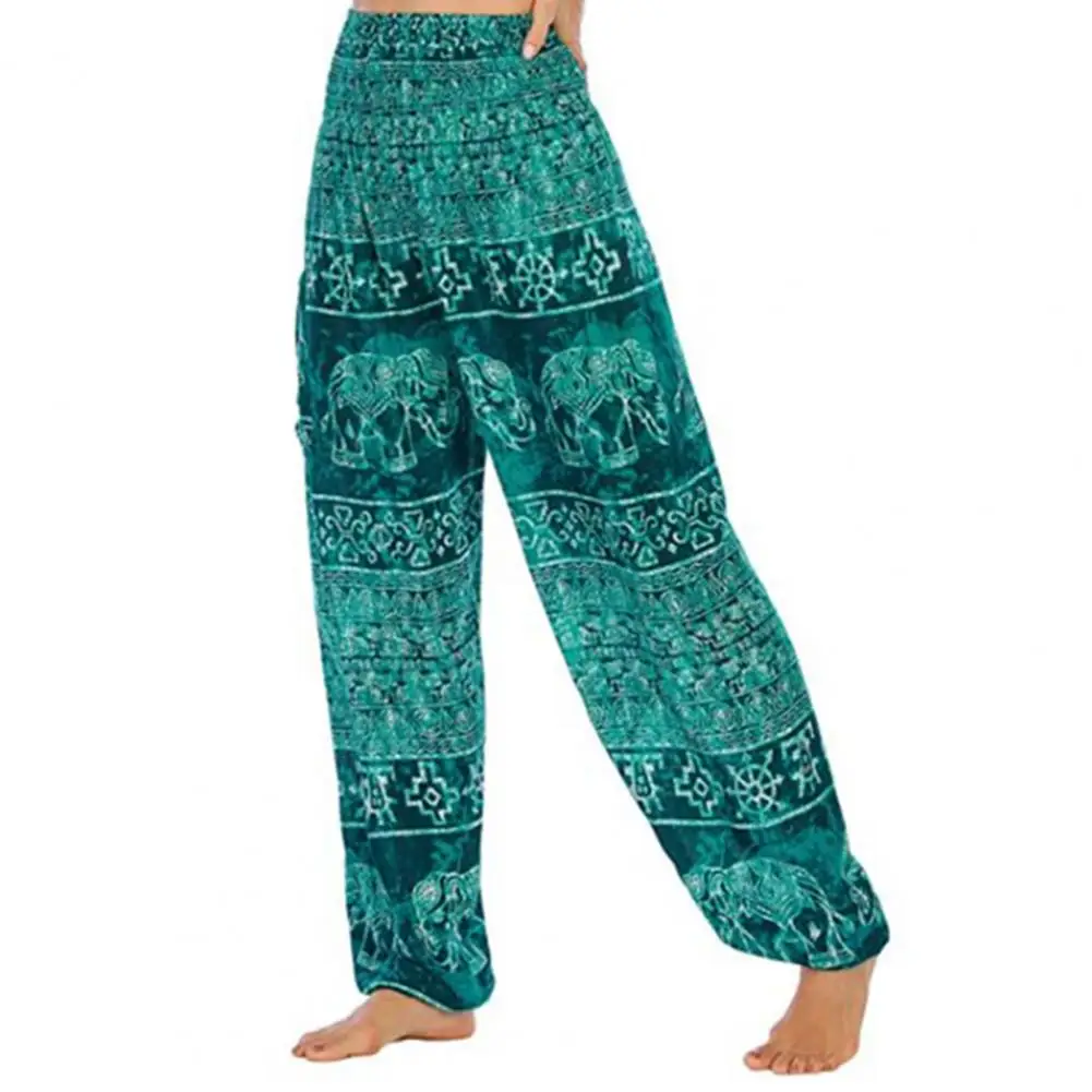 Женские шаровары для йоги с карманами широкие брюки эластичным поясом и принтом