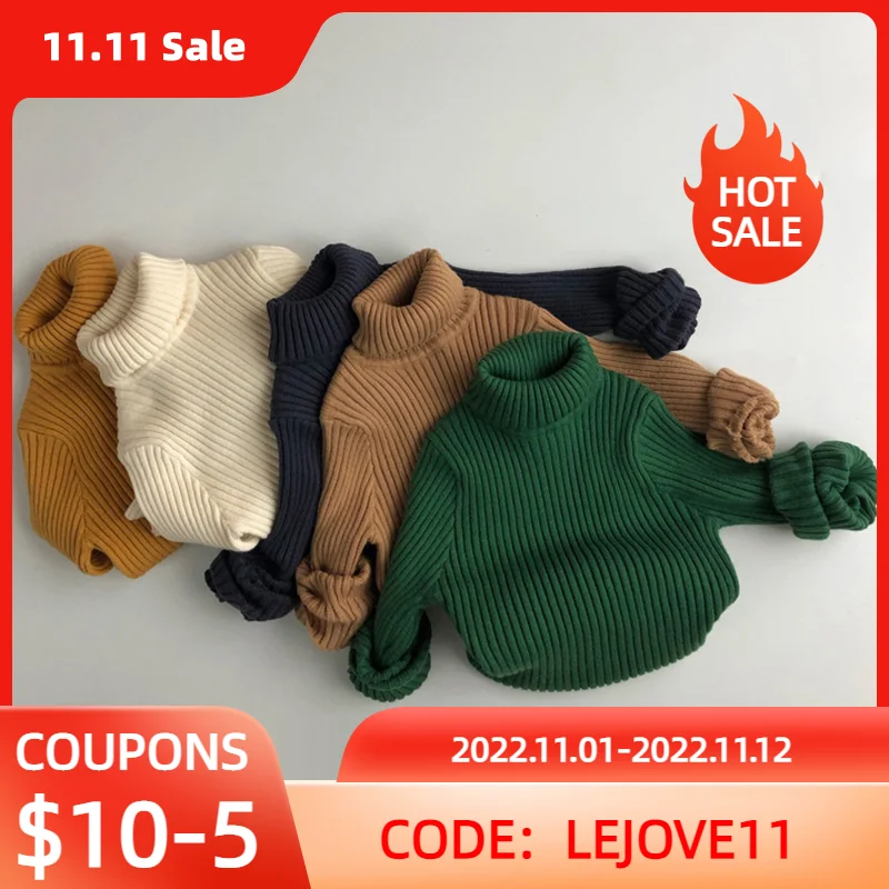 

Осенне-зимние детские теплые свитера, детские топы, пуловеры, однотонный вязаный эластичный базовый свитер с длинным рукавом и высоким воро...