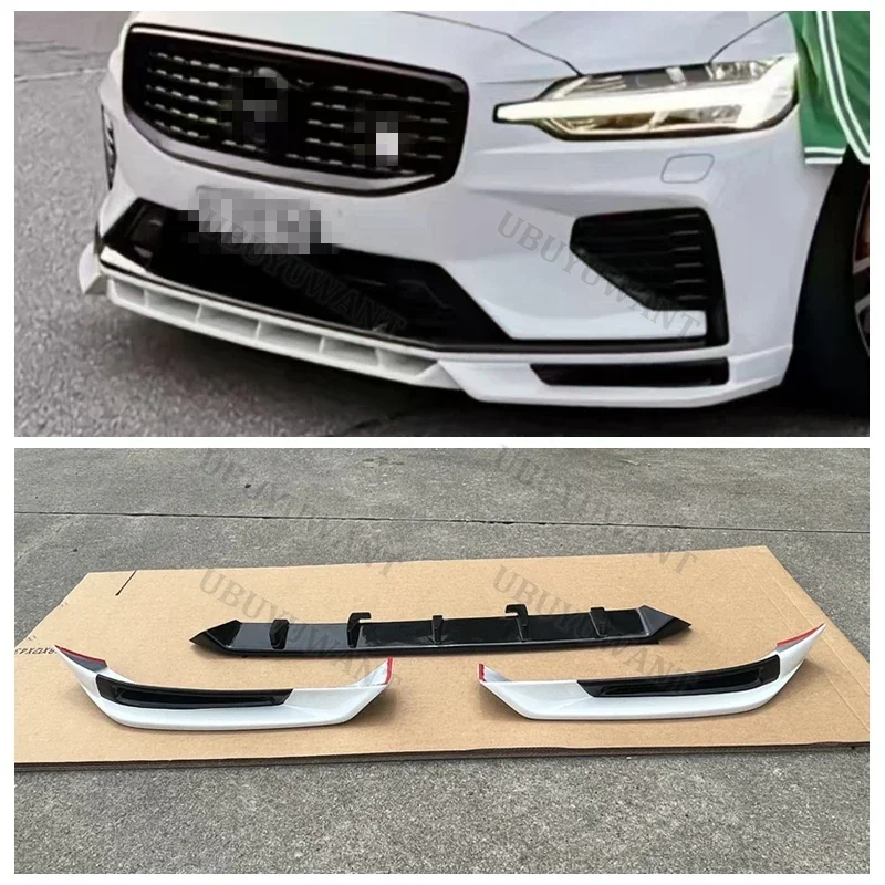 Фото Комплект из 3 накладок на передний бампер и защиту багажника для Volvo NEW S60 V60 (только для версии SPORT) 2020-2025, автомобильный стайлинг, полиуретан, неокрашенный №5