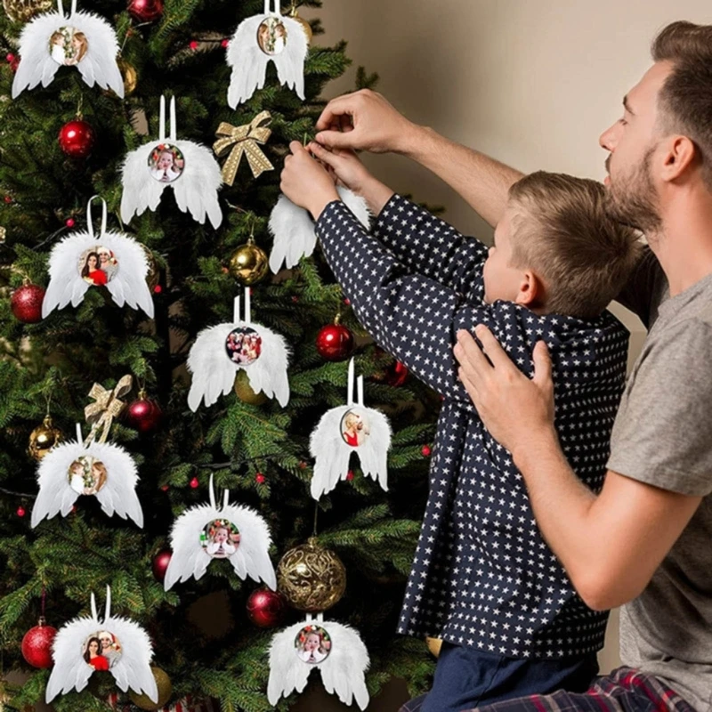 Пустой сублимационный орнамент подвеска с перьями и крыльями белого ангела