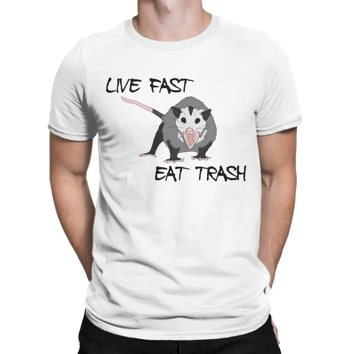 

Live Fast Eat Trash Possum Opossum T-Shirts Men Funny 100% Cotton Tees Crewneck Short Sleeve T Shirt New Arrival Clothing