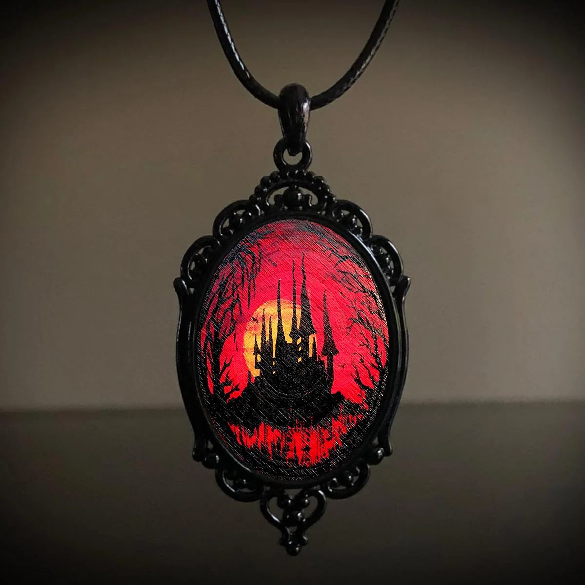 

Gothic Witch Necklace Bat Forest Crow Cemetery Castle Pumpkin Mystery Vampire Cameo Pendant Halloween Choker Jewelry Accessories