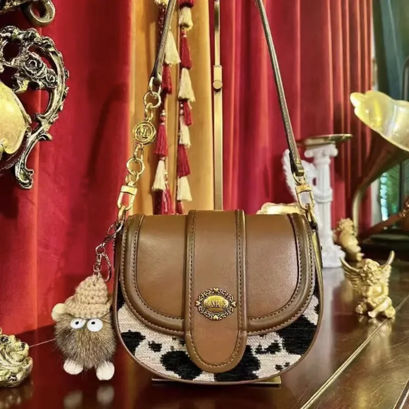 

Luxury Brand Retro Cow Pattern Saddle Pumpkin Handbag 100% Leather Women's Bags 2023 New Fashion One-shoulder Messenger Bag Sac